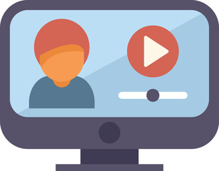 Poster - computer screen showing a video player interface with a man on screen and a play button, a concept f