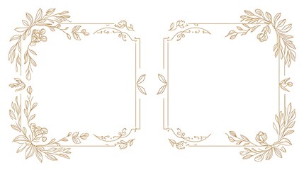 Poster - Elegant Classic Line Frames with Delicate Floral Corners for Formal Documents and Wedding Invitations