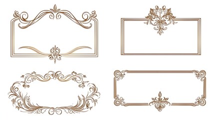 Poster - Elegant Classic Line Frames with Floral Corners on White Background for Invitations and Formal Documents