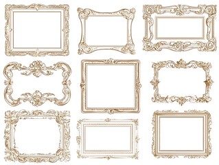 Poster - Vintage Inspired Rectangular Line Frames with Subtle Scrollwork Details for Elegant Certificates and Diplomas