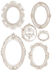 Poster - Elegant Oval Line Frames with Intricate Lace Like Patterns for Vintage Inspired Invitations and Greeting Cards