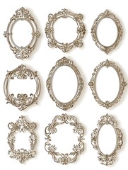 Poster - Elegant Collection of Ornate Oval Line Frames with Intricate Lace like Patterns for Vintage themed Invitations and Greeting Cards