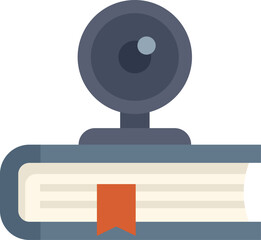 Poster - webcam is standing on a book, representing the concept of online education and distance learning