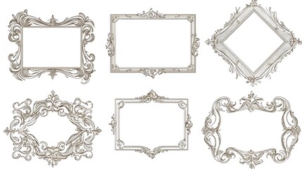 Poster - Elegant Vintage Filigree Frames Set for Luxury Invitations and Announcements on White Background