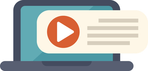 Fototapete - Simple flat illustration of a laptop showing video player with play button and text content, concept for online education or video tutorials