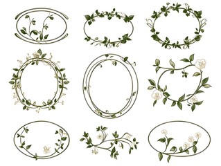 Canvas Print - Delicate Oval Floral Line Frames Suitable for Romantic Invitations or Vintage themed Designs