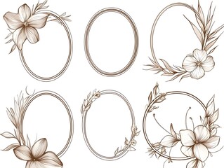 Poster - Delicate Oval Line Frames with Subtle Floral Accents for Romantic Projects and Vintage Themed Designs