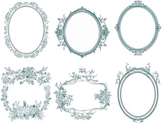 Poster - Delicate Oval Line Frames with Floral Accents for Romantic Vintage Invitations and Projects
