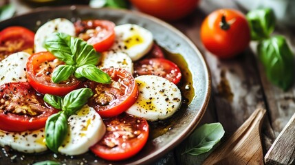 Fresh Caprese Salad with Tomatoes and Mozzarella