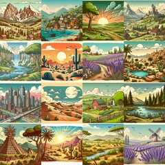 Cartoon landscapes. AI generated illustration