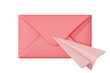 © Andrii - Pink envelope and a paper airplane, symbolizing email, communication, and message delivery. 3D render illustration