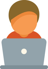 Poster - young man is using his laptop, working or studying from home