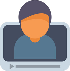 Poster - this minimalist graphic icon depicts a young man participating in a video call