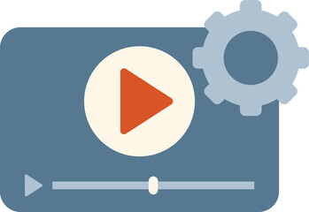 Poster - video player interface with play button and settings gear, concept for video marketing and digital c