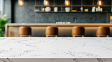 Poster - Empty marble tabletop in blurred restaurant interior