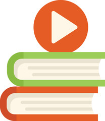 Poster - this vector illustration shows a play symbol on a stack of books, representing online education