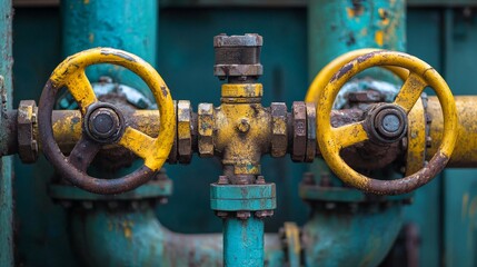 Industrial pipes, valves, machinery, close-up