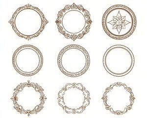 Poster - Elegant Circular Line Frames with Intricate Inner Patterns  Perfect for Adding a Touch of Sophistication to Logos or Seals