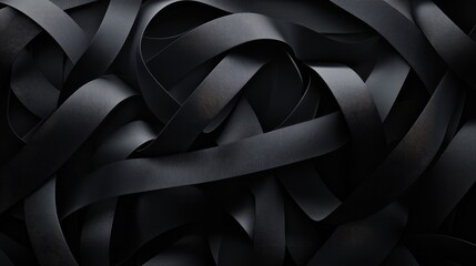 Wall Mural - Luxury Black Ribbon Design. Elegant 3D Ribbon Wave Pattern in Premium Background