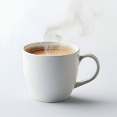 Wall Mural - Steaming White Mug of Freshly Brewed Coffee on Plain White Background