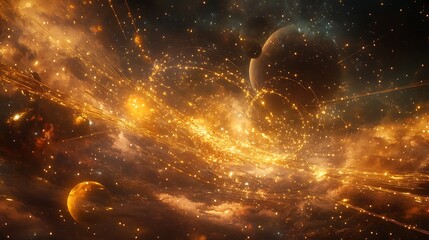 celestial bodies interconnected by glowing lines representing unity in the universe