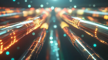 A series of glowing wires are shown in a dark background