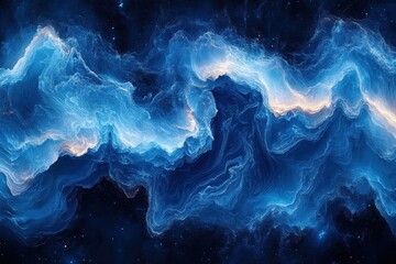 Wall Mural - a vibrant cosmic scene depicting swirling blue and white nebula-like formations.