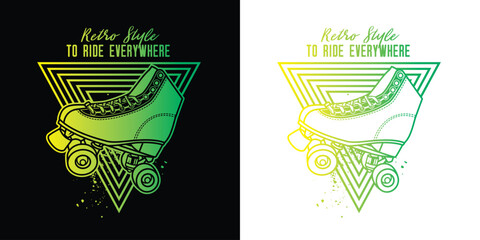 Wall Mural - Roller skates in neon style. Original vector illustration in vintage style. T-shirt design.