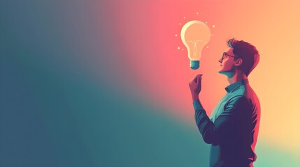 Poster - Man with Lightbulb Idea Illustration