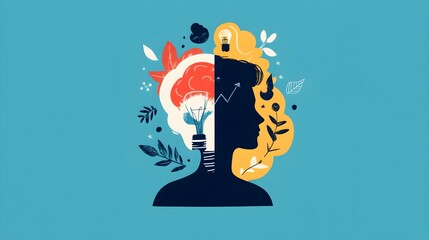 Human Silhouette with Lightbulb and Brain for Creativity Concept