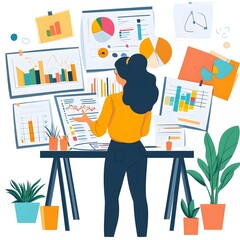 Poster - Woman Analyzing Data Charts and Graphs