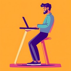 Poster - Smiling Man Working On Laptop At Standing Desk