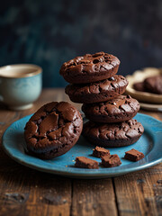 Wall Mural - Freshly baked brownie cookies on the kitchen table.