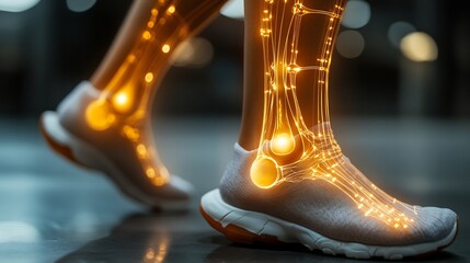 Poster - Closeup of a persons leg with visible signs of neuropathic pain showing a tense expression and discomfort in their leg muscles