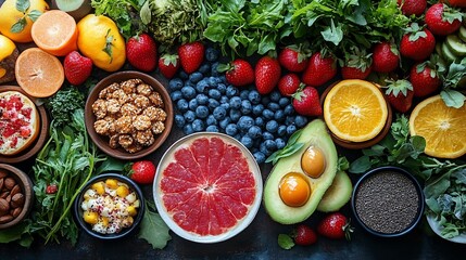 Poster - Detailed scene of a detox breakfast with a focus on highfiber foods arranged neatly on a table