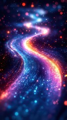 dynamic abstract background with swirling purple and teal neon waves creating a sense of speed and energy illuminated by soft bokeh lights that add depth and intrigue