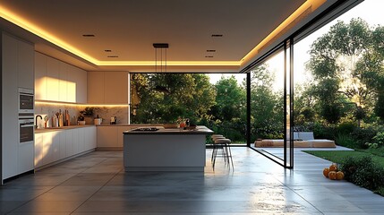 Fototapete - Minimalist kitchen setup with a focus on wellness and healthful eating people