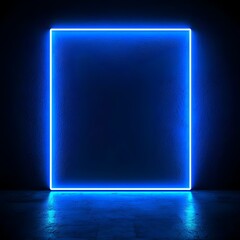 Canvas Print - Glowing Electric Blue Neon Frame against Dramatic Black Background for Modern Product Showcase