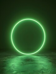 Poster - glowing neon green circle halo against dark gradient background for product display