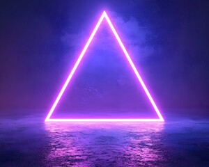 Poster - Glowing Neon Purple Triangle on Deep Blue Futuristic Background for Product Concept Display