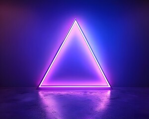 Poster - Glowing Neon Purple Triangle on Vibrant Blue Background for Futuristic Product Display