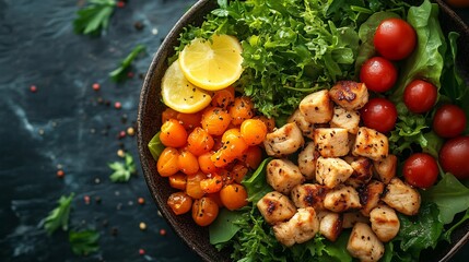 Fototapete - Minimalist setup showcasing a dietfocused lunch with a clean organized background and people