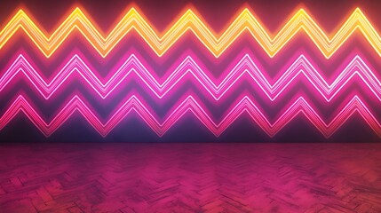 Poster - Vibrant Neon Zigzag Pattern on Dark Backdrop for Captivating Product Displays