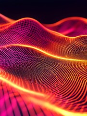 Poster - Radiant Neon Wave Pattern for Bold Product Displays on Sleek Black Background