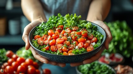 Poster - Minimalist setup showcasing a dietfocused lunch with a clean organized background and people