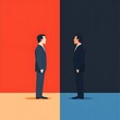 © HiSea - Businessmen Facing Each Other  Red and Blue Background