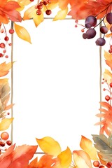 Wall Mural - Autumn Leaves Frame Watercolor Illustration