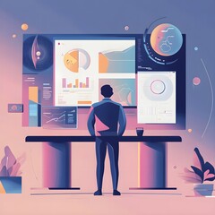 Poster - Businessman Analyzing Data and Charts on Multiple Screens