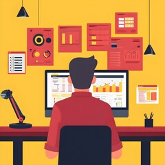 Poster - Businessman Analyzing Data On Computer