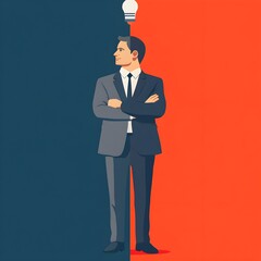 Poster - Businessman with Lightbulb Idea Concept Illustration